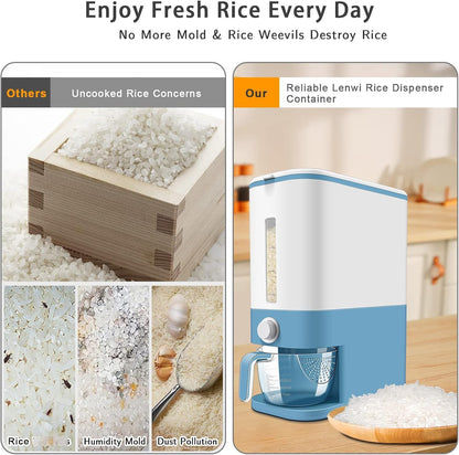 22-25 Lbs Rice Dispenser, Large Cereal Dry Food Storage Containers with Measuring Cup,BPA-Free Household for Kitchen Pantry Organization-Grey