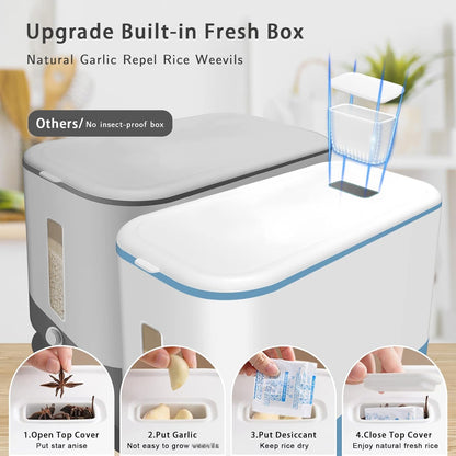 22-25 Lbs Rice Dispenser, Large Cereal Dry Food Storage Containers with Measuring Cup,BPA-Free Household for Kitchen Pantry Organization-Grey