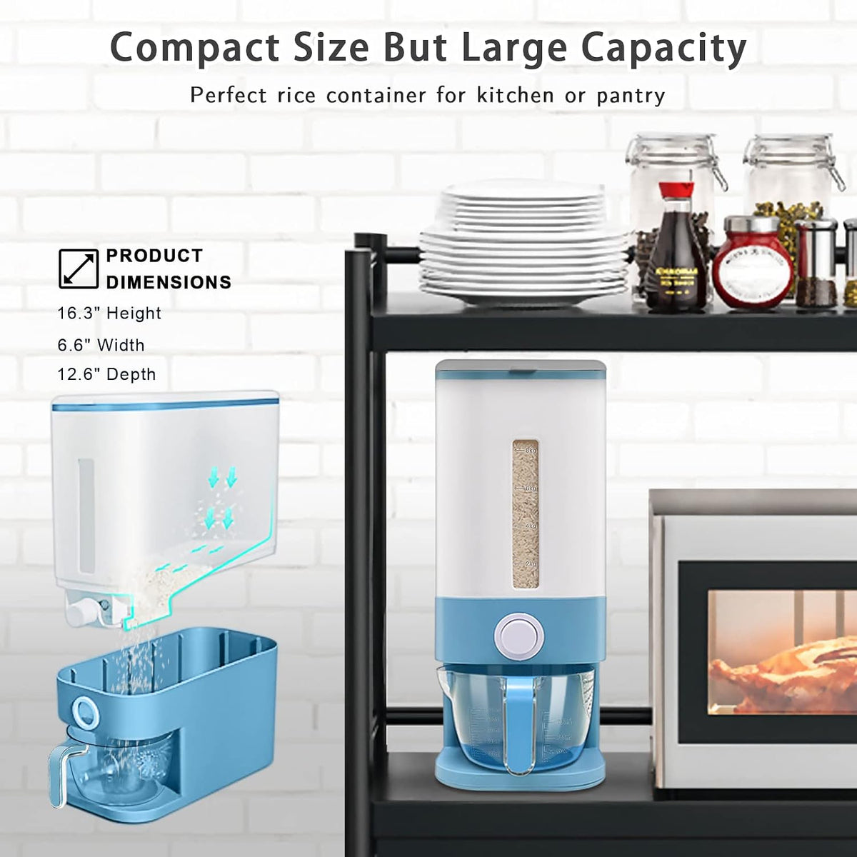22-25 Lbs Rice Dispenser, Large Cereal Dry Food Storage Containers with Measuring Cup,BPA-Free Household for Kitchen Pantry Organization-Grey