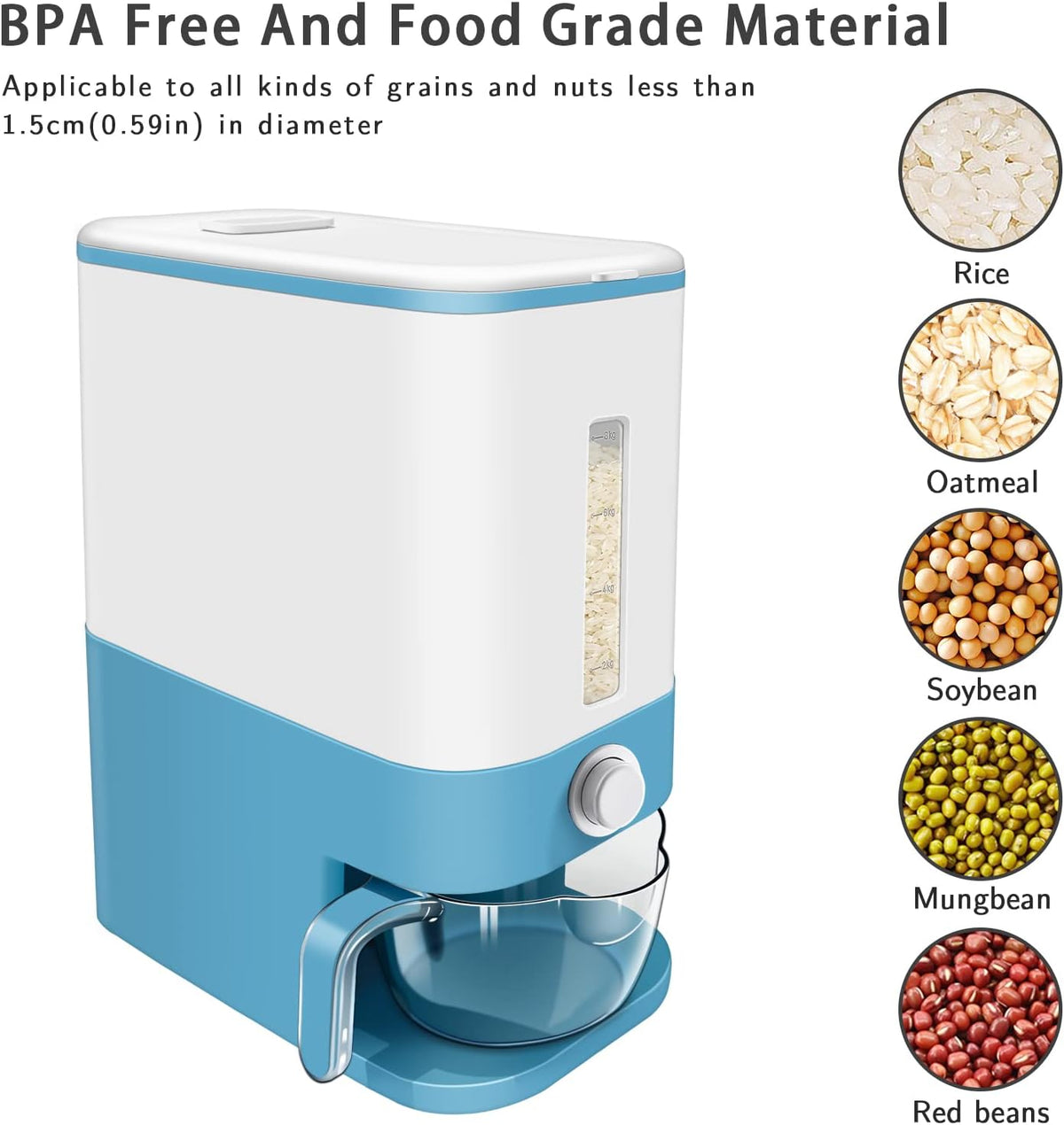 22-25 Lbs Rice Dispenser, Large Cereal Dry Food Storage Containers with Measuring Cup,BPA-Free Household for Kitchen Pantry Organization-Grey
