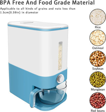 22-25 Lbs Rice Dispenser, Large Cereal Dry Food Storage Containers with Measuring Cup,BPA-Free Household for Kitchen Pantry Organization-Grey