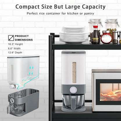 22-25 Lbs Rice Dispenser, Large Cereal Dry Food Storage Containers with Measuring Cup,BPA-Free Household for Kitchen Pantry Organization-Grey