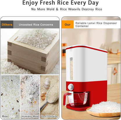 22-25 Lbs Rice Dispenser, Large Cereal Dry Food Storage Containers with Measuring Cup,BPA-Free Household for Kitchen Pantry Organization-Grey