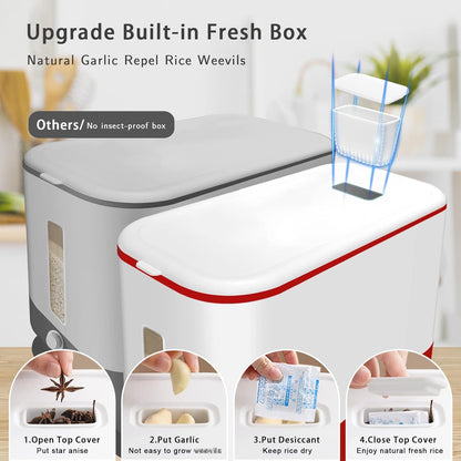 22-25 Lbs Rice Dispenser, Large Cereal Dry Food Storage Containers with Measuring Cup,BPA-Free Household for Kitchen Pantry Organization-Grey