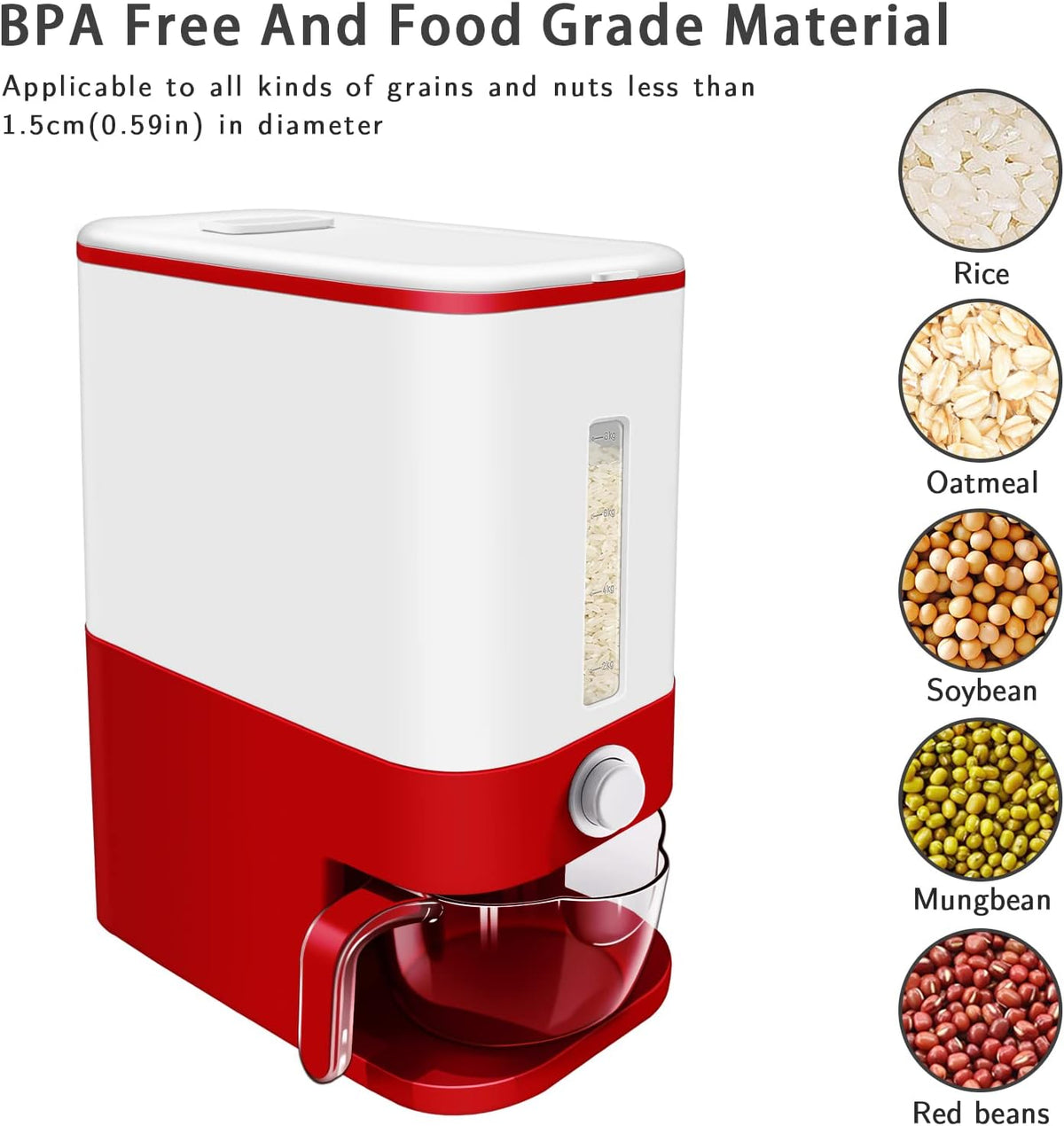 22-25 Lbs Rice Dispenser, Large Cereal Dry Food Storage Containers with Measuring Cup,BPA-Free Household for Kitchen Pantry Organization-Grey