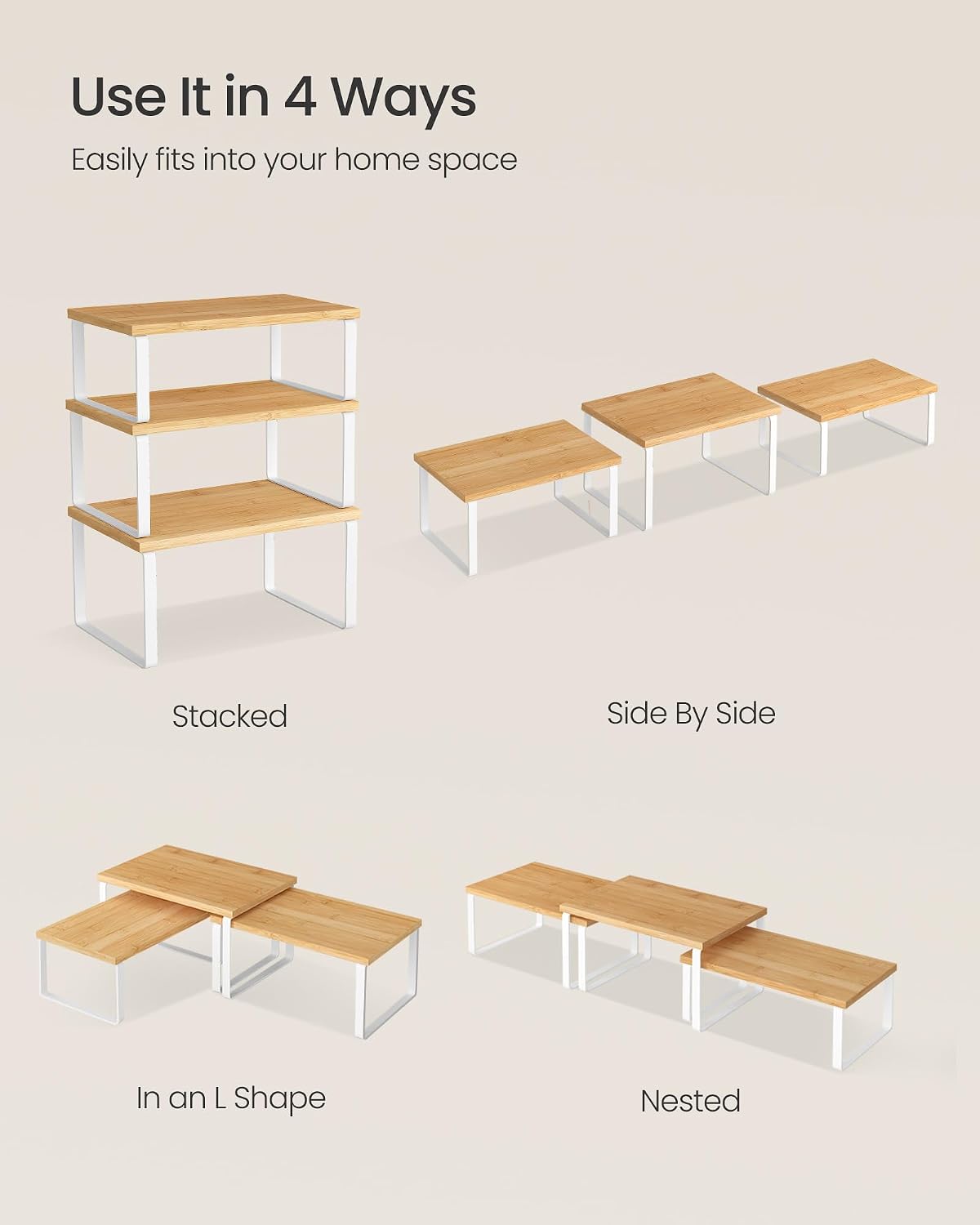 Cabinet Organizer Shelf, Set of 3 Spice Rack, Kitchen Storage | Hidden Litter Furniture, Discreet Cat House, Particleboard, MDF, 31.5x19.5x19.5 in, White, KADIN Collection UPCL013W01