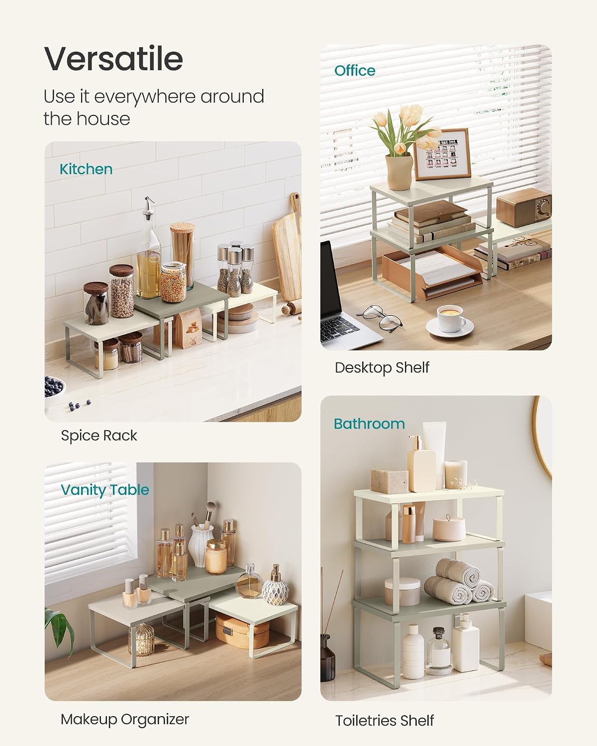 Cabinet Organizer Shelf, Set of 3 Spice Rack, Kitchen Storage | Hidden Litter Furniture, Discreet Cat House, Particleboard, MDF, 31.5x19.5x19.5 in, White, KADIN Collection UPCL013W01
