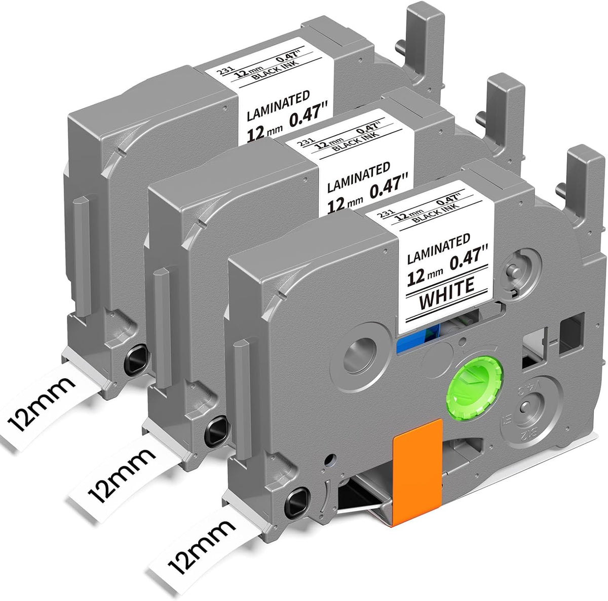Replace for Brother Label Maker Tape P Touch Label Tape TZe231 | Tze TZ Tape 12mm 0.47 Laminated White 1/2" TZe-231 for Brother Ptouch PT-D200 D210 D220 H110 D410 P710BT 1750 1180, 6-Pack
