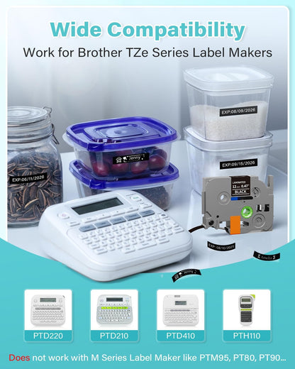 Replace for Brother Label Maker Tape P Touch Label Tape TZe231 | Tze TZ Tape 12mm 0.47 Laminated White 1/2" TZe-231 for Brother Ptouch PT-D200 D210 D220 H110 D410 P710BT 1750 1180, 6-Pack