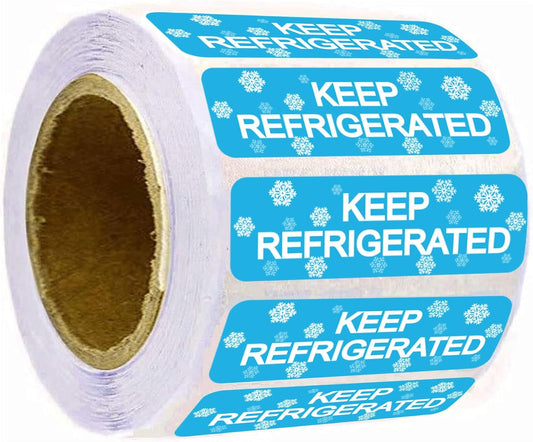 Round Keep Refrigerated Stickers Fluorescent Blue Keep REFRIGERATED Labels | 500 Pcs Food Packaging Warning Adhesive Sticker 1.5 Inch Pharmacy Drugstores Warning Labels for Cold Food Shipping Packing