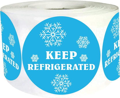 Round Keep Refrigerated Stickers Fluorescent Blue Keep REFRIGERATED Labels | 500 Pcs Food Packaging Warning Adhesive Sticker 1.5 Inch Pharmacy Drugstores Warning Labels for Cold Food Shipping Packing