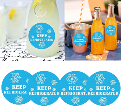 Round Keep Refrigerated Stickers Fluorescent Blue Keep REFRIGERATED Labels | 500 Pcs Food Packaging Warning Adhesive Sticker 1.5 Inch Pharmacy Drugstores Warning Labels for Cold Food Shipping Packing