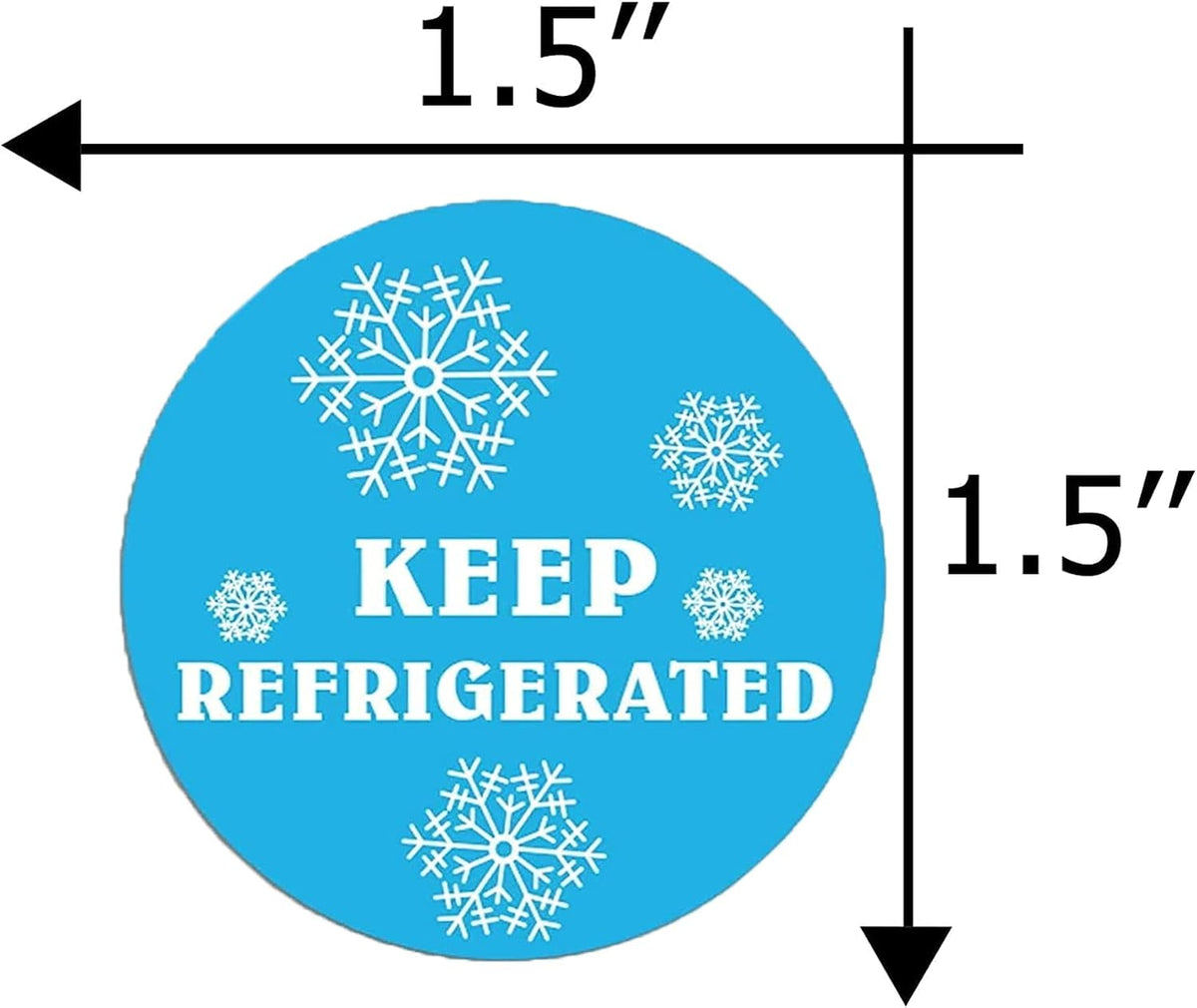 Round Keep Refrigerated Stickers Fluorescent Blue Keep REFRIGERATED Labels | 500 Pcs Food Packaging Warning Adhesive Sticker 1.5 Inch Pharmacy Drugstores Warning Labels for Cold Food Shipping Packing