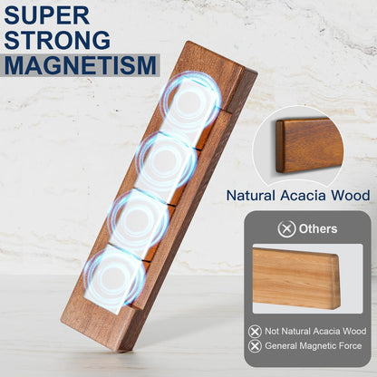 Magnetic Knife Holder for Wall, 16 Inch Acacia Wood Knife Strip, 4 Hooks