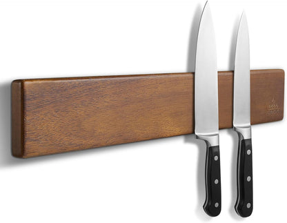 Magnetic Knife Holder for Wall, 16 Inch Acacia Wood Knife Strip, 4 Hooks