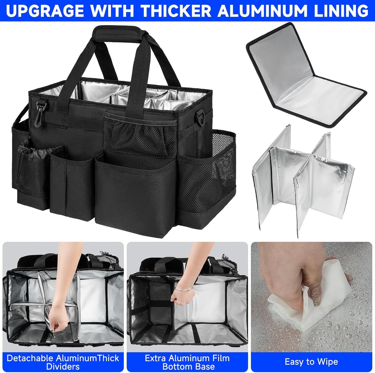 Cleaning Caddy Bag, Large Cleaning Supplies Organizer for Housekeepers, Housekeeping Caddy with Handle and Detachable Padded Cushion, Black