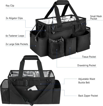 Cleaning Caddy Bag, Large Cleaning Supplies Organizer for Housekeepers, Housekeeping Caddy with Handle and Detachable Padded Cushion, Black