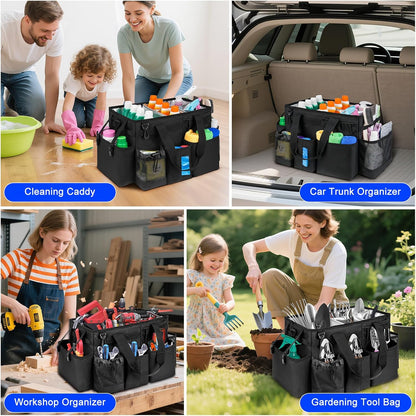 Cleaning Caddy Bag, Large Cleaning Supplies Organizer for Housekeepers, Housekeeping Caddy with Handle and Detachable Padded Cushion, Black