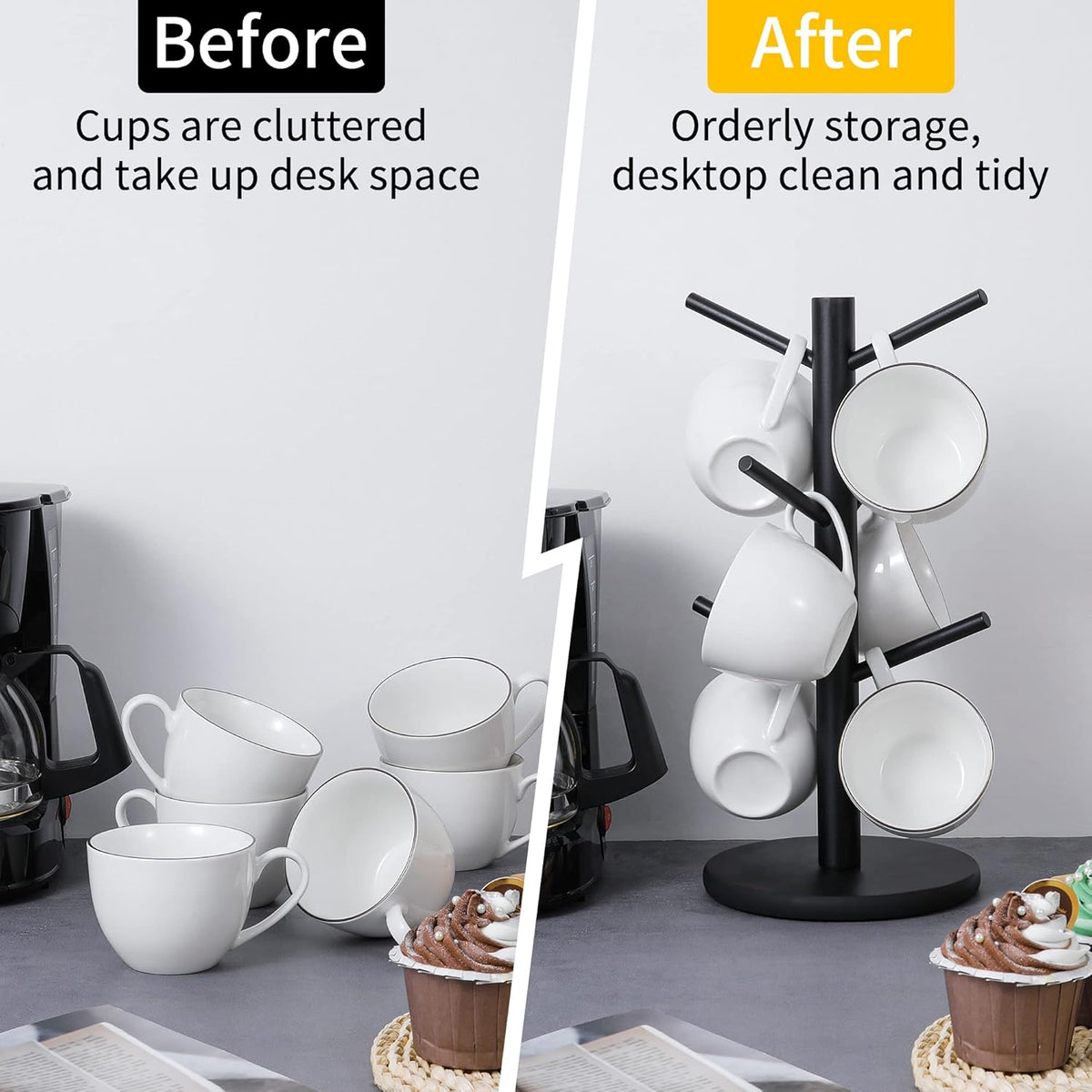Mug Holder Tree, Coffee Cup Holder with 6 Hooks (Black)