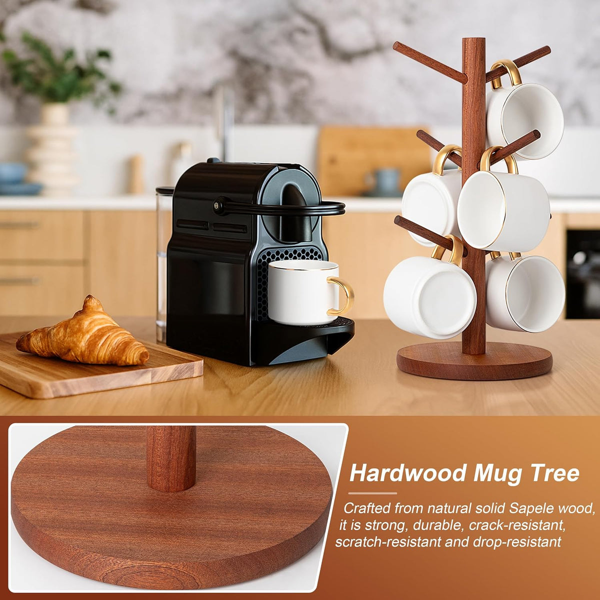 Mug Holder Tree, Coffee Cup Holder with 6 Hooks (Black)
