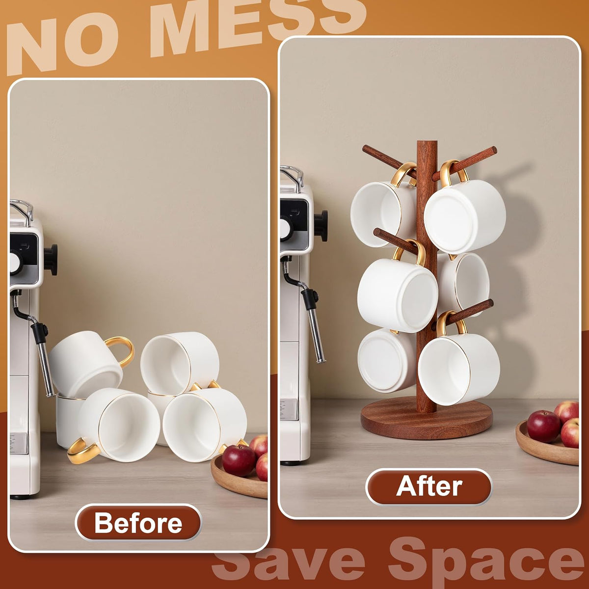Mug Holder Tree, Coffee Cup Holder with 6 Hooks (Black)