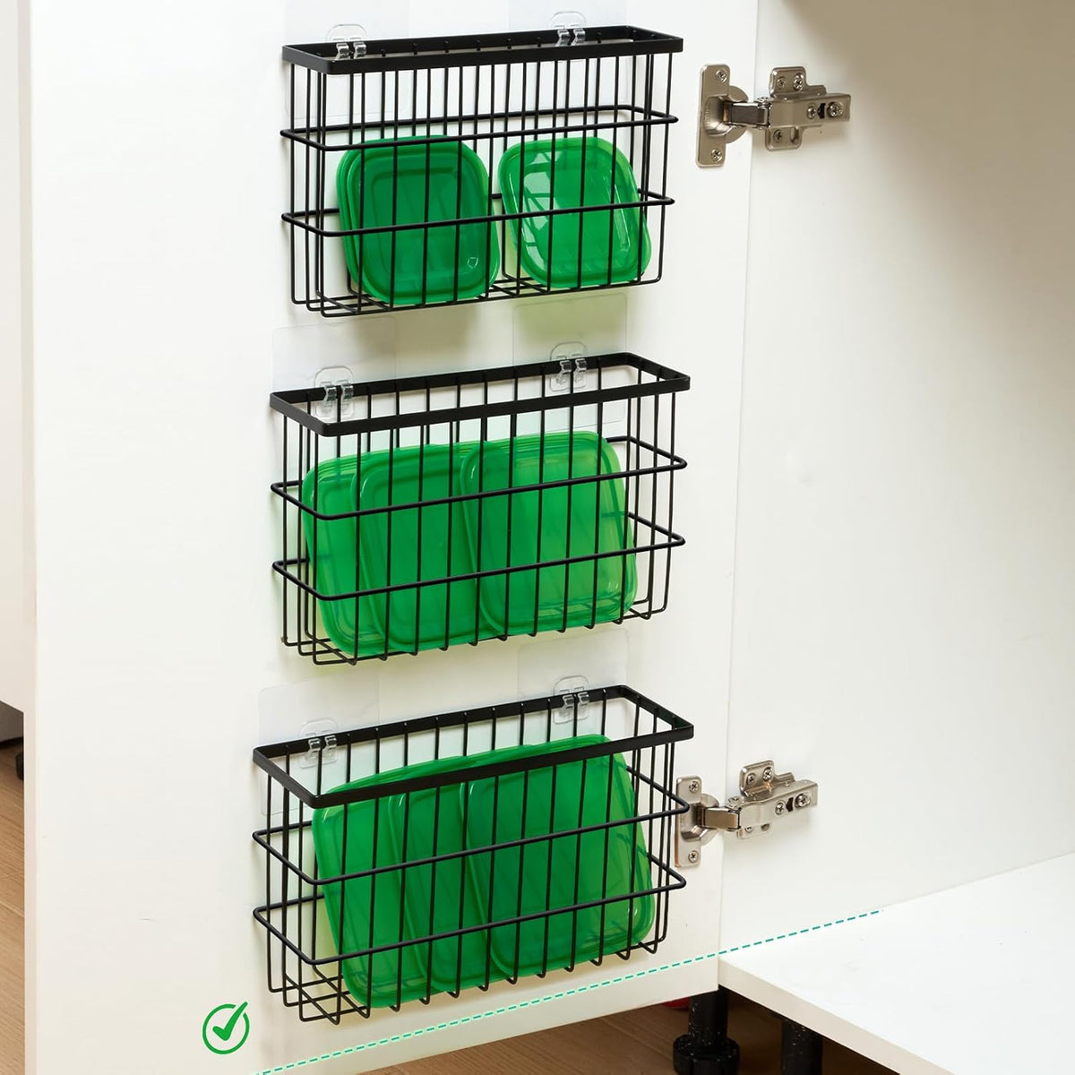 Sinnsally 2 Pack Cabinet Door Organizer,Self Adhesive Lid Organizers Inside Cabinet Storage Boxes,Hanging Storage Basket Organizer Wall Mounted Pantry Caddy Cup Holder for Kitchen,Fridge,Bathroom