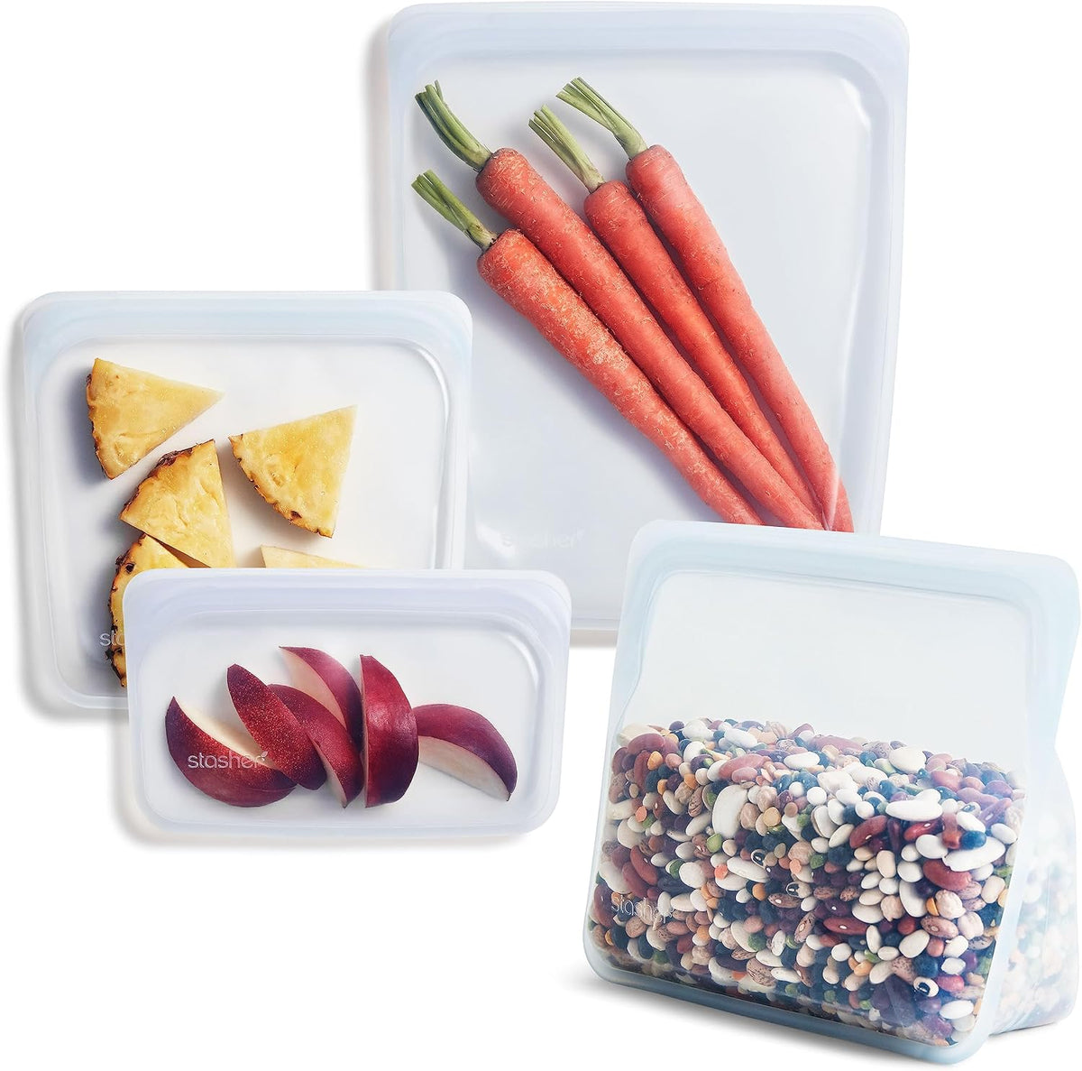 Premium Reusable Silicone Food Storage Bags, 4-Pack, Clear