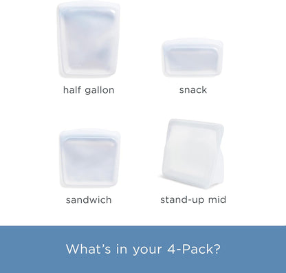 Premium Reusable Silicone Food Storage Bags, 4-Pack, Clear