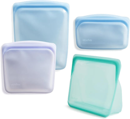 Premium Reusable Silicone Food Storage Bags, 4-Pack, Clear