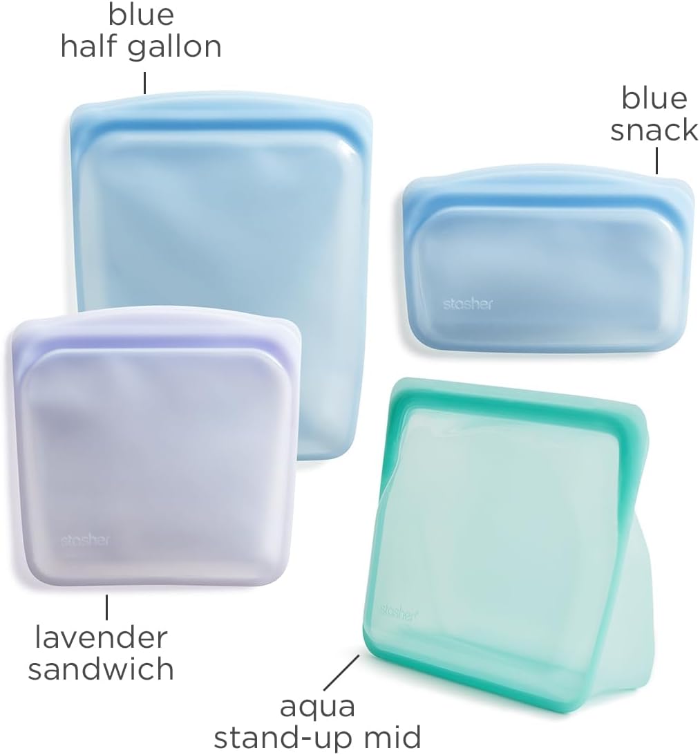 Premium Reusable Silicone Food Storage Bags, 4-Pack, Clear
