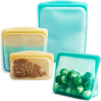 Premium Reusable Silicone Food Storage Bags, 4-Pack, Clear