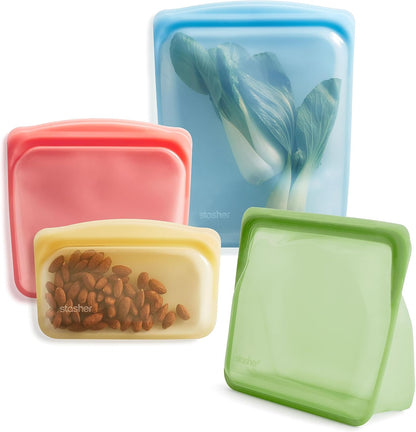 Premium Reusable Silicone Food Storage Bags, 4-Pack, Clear