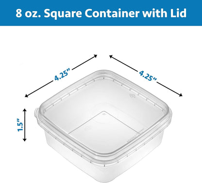 8 oz 20 Pack Square Clear Deli Containers with Lids Disposable BPA Free Square Plastic Food Storage Containers with Lids Airtight for Meal Prep Take Out Kitchen