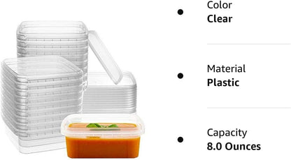 8 oz 20 Pack Square Clear Deli Containers with Lids Disposable BPA Free Square Plastic Food Storage Containers with Lids Airtight for Meal Prep Take Out Kitchen