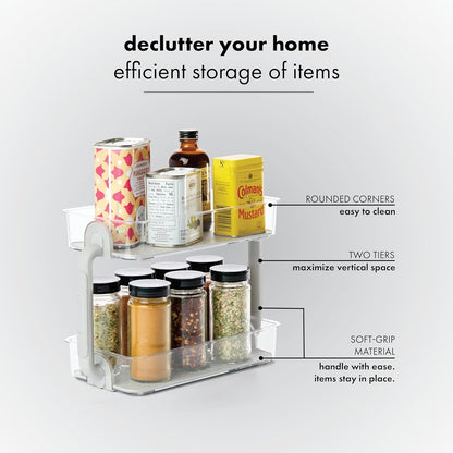 Tiered Spice Organizer, 8 Jars for Kitchen Essentials, Vertical Storage for Salt, Pepper, Cayenne, Soft-Grip Lining, Dual Handles, Grey