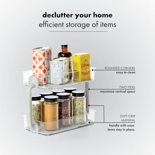 Tiered Spice Organizer, 8 Jars for Kitchen Essentials, Vertical Storage for Salt, Pepper, Cayenne, Soft-Grip Lining, Dual Handles, Grey