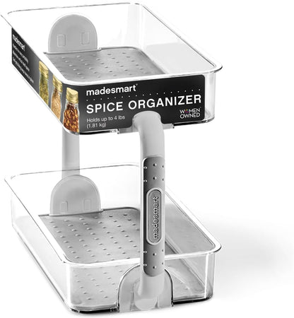 Tiered Spice Organizer, 8 Jars for Kitchen Essentials, Vertical Storage for Salt, Pepper, Cayenne, Soft-Grip Lining, Dual Handles, Grey