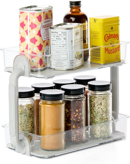 Tiered Spice Organizer, 8 Jars for Kitchen Essentials, Vertical Storage for Salt, Pepper, Cayenne, Soft-Grip Lining, Dual Handles, Grey