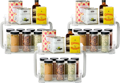 Tiered Spice Organizer, 8 Jars for Kitchen Essentials, Vertical Storage for Salt, Pepper, Cayenne, Soft-Grip Lining, Dual Handles, Grey