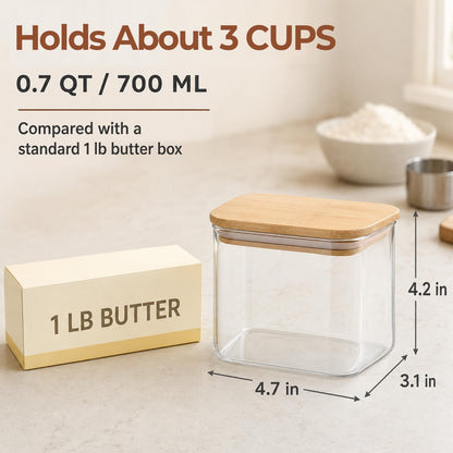 Glass Pantry Storage Containers (0.7qt/1.2qt/1.6qt) Set of 6 Jars | Glass Storage Containers with Lids, Rectangle Glass Canisters with Airtight Lids For Kitchen, Spices, Tea, Coffee, BPA Free