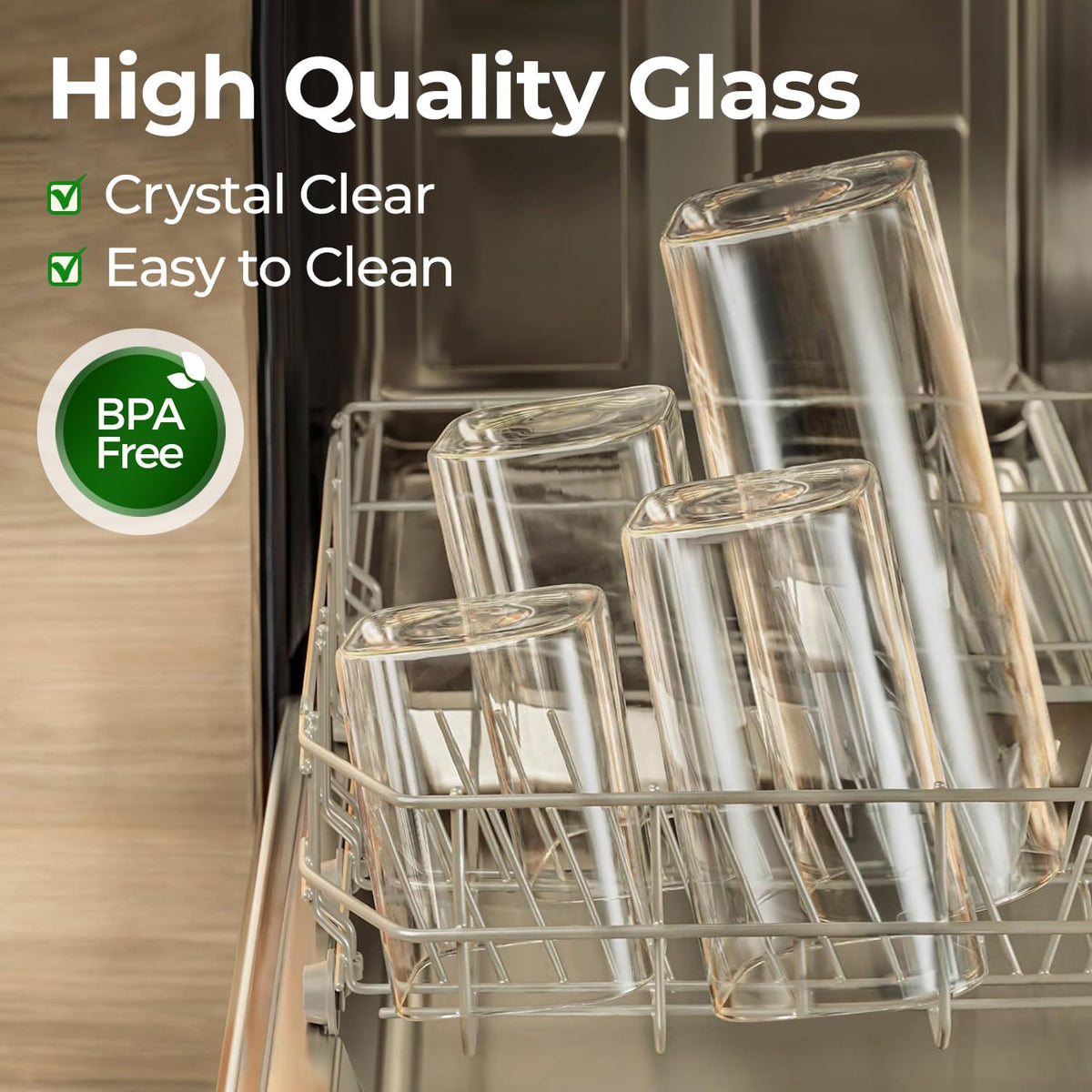 Glass Pantry Storage Containers (0.7qt/1.2qt/1.6qt) Set of 6 Jars | Glass Storage Containers with Lids, Rectangle Glass Canisters with Airtight Lids For Kitchen, Spices, Tea, Coffee, BPA Free