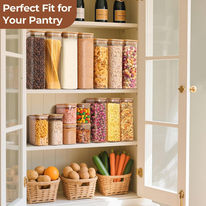Glass Pantry Storage Containers (0.7qt/1.2qt/1.6qt) Set of 6 Jars | Glass Storage Containers with Lids, Rectangle Glass Canisters with Airtight Lids For Kitchen, Spices, Tea, Coffee, BPA Free