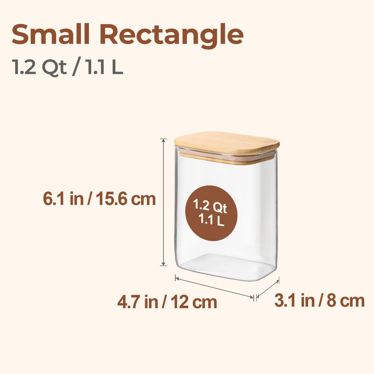 Glass Pantry Storage Containers (0.7qt/1.2qt/1.6qt) Set of 6 Jars | Glass Storage Containers with Lids, Rectangle Glass Canisters with Airtight Lids For Kitchen, Spices, Tea, Coffee, BPA Free
