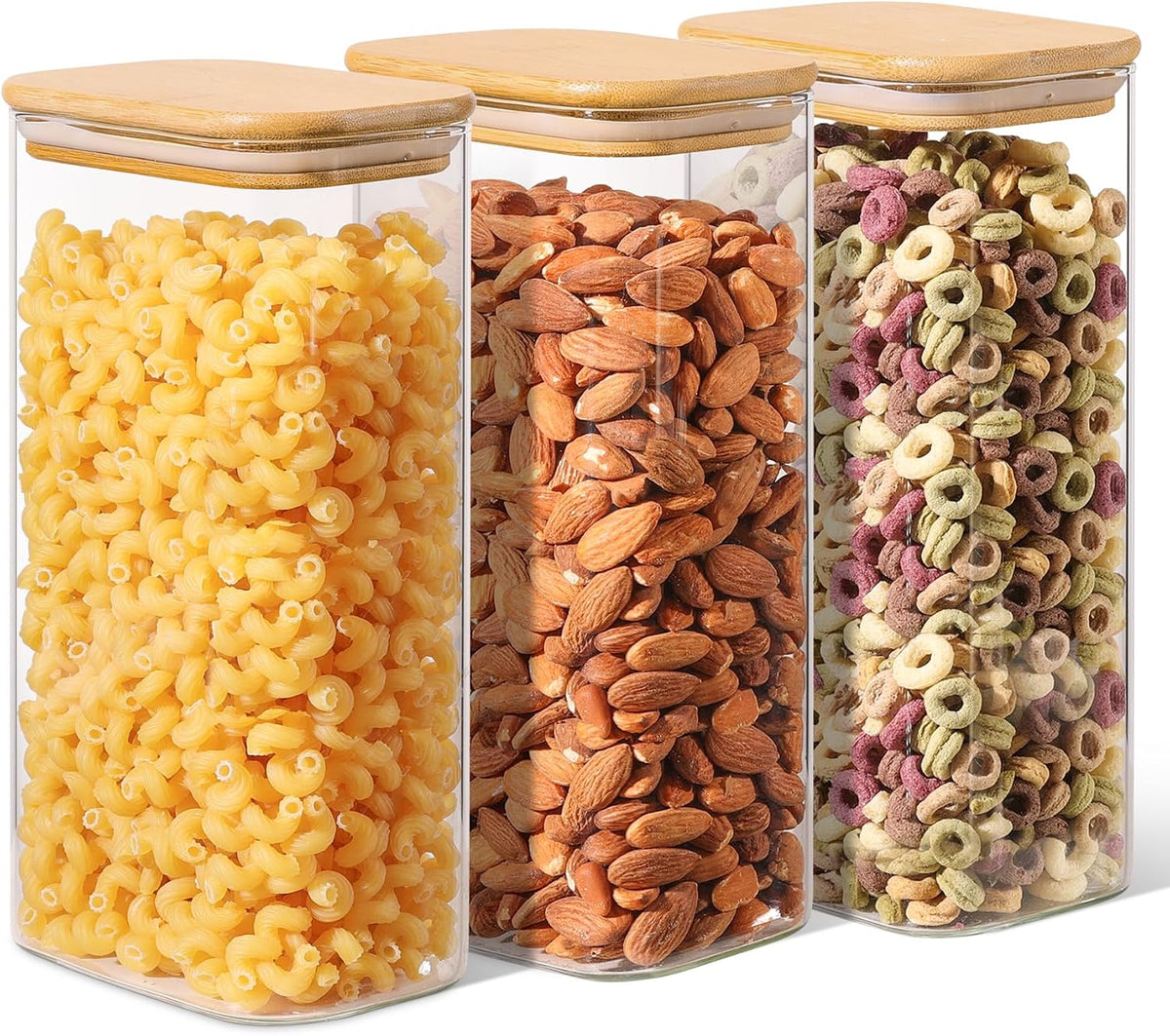 Glass Pantry Storage Containers (0.7qt/1.2qt/1.6qt) Set of 6 Jars | Glass Storage Containers with Lids, Rectangle Glass Canisters with Airtight Lids For Kitchen, Spices, Tea, Coffee, BPA Free