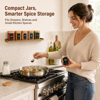 Glass Pantry Storage Containers (0.7qt/1.2qt/1.6qt) Set of 6 Jars | Glass Storage Containers with Lids, Rectangle Glass Canisters with Airtight Lids For Kitchen, Spices, Tea, Coffee, BPA Free