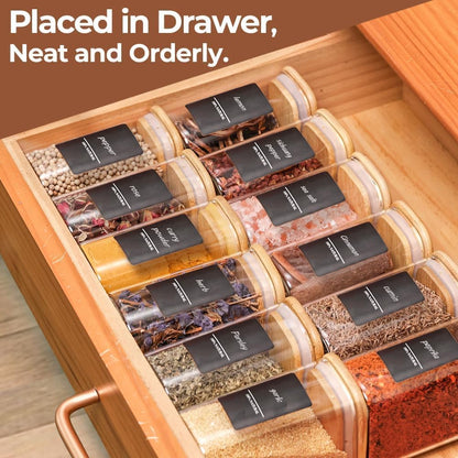 Glass Pantry Storage Containers (0.7qt/1.2qt/1.6qt) Set of 6 Jars | Glass Storage Containers with Lids, Rectangle Glass Canisters with Airtight Lids For Kitchen, Spices, Tea, Coffee, BPA Free