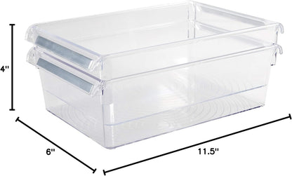 2 Pack Medium Refrigerator Storage Bin | Fridge & Freezer | Kitchen Organization | Stainless Steel Handle | Countertop | Cabinets | Pantry | Clear