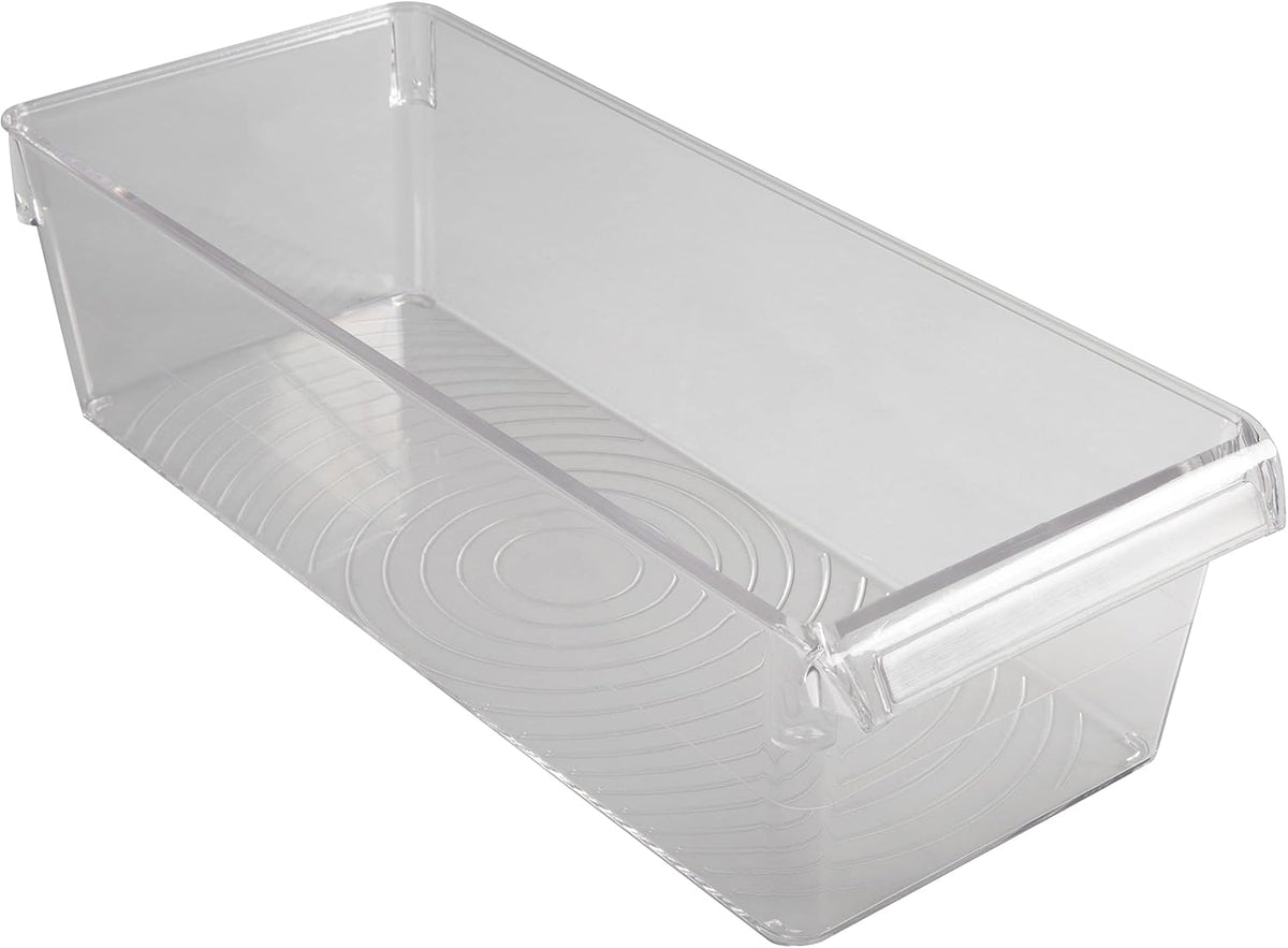 2 Pack Medium Refrigerator Storage Bin | Fridge & Freezer | Kitchen Organization | Stainless Steel Handle | Countertop | Cabinets | Pantry | Clear
