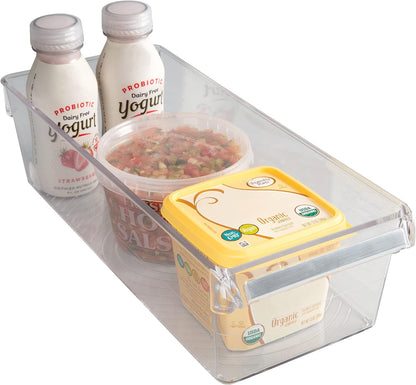 2 Pack Medium Refrigerator Storage Bin | Fridge & Freezer | Kitchen Organization | Stainless Steel Handle | Countertop | Cabinets | Pantry | Clear