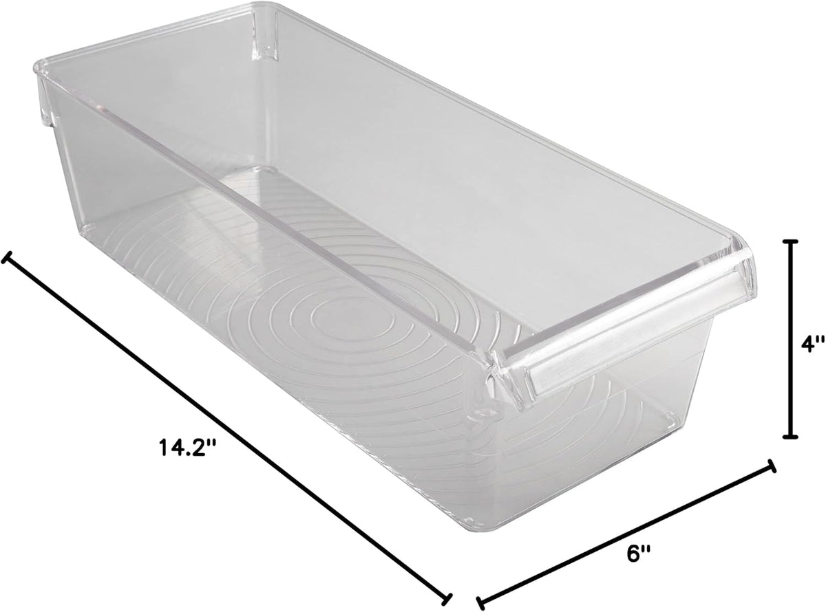 2 Pack Medium Refrigerator Storage Bin | Fridge & Freezer | Kitchen Organization | Stainless Steel Handle | Countertop | Cabinets | Pantry | Clear